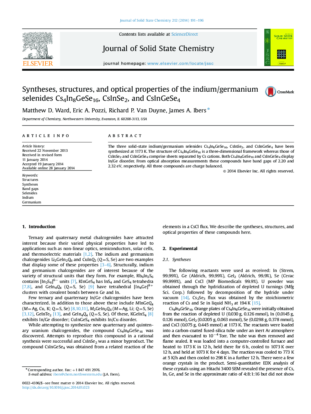 Syntheses, structures, and optical properties of the indium/germanium selenides Cs4In8GeSe16, CsInSe2, and CsInGeSe4