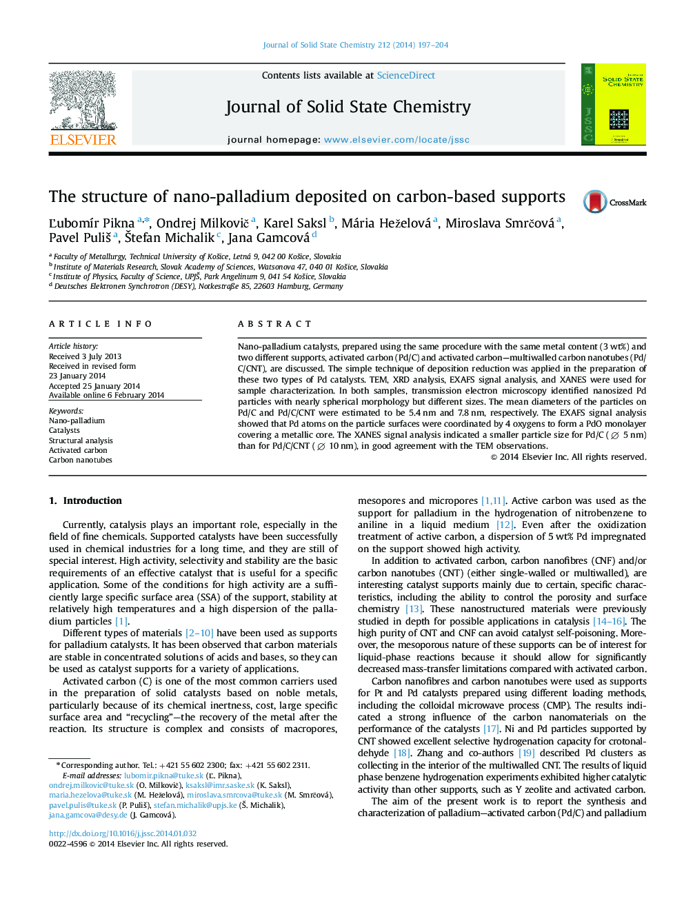 The structure of nano-palladium deposited on carbon-based supports