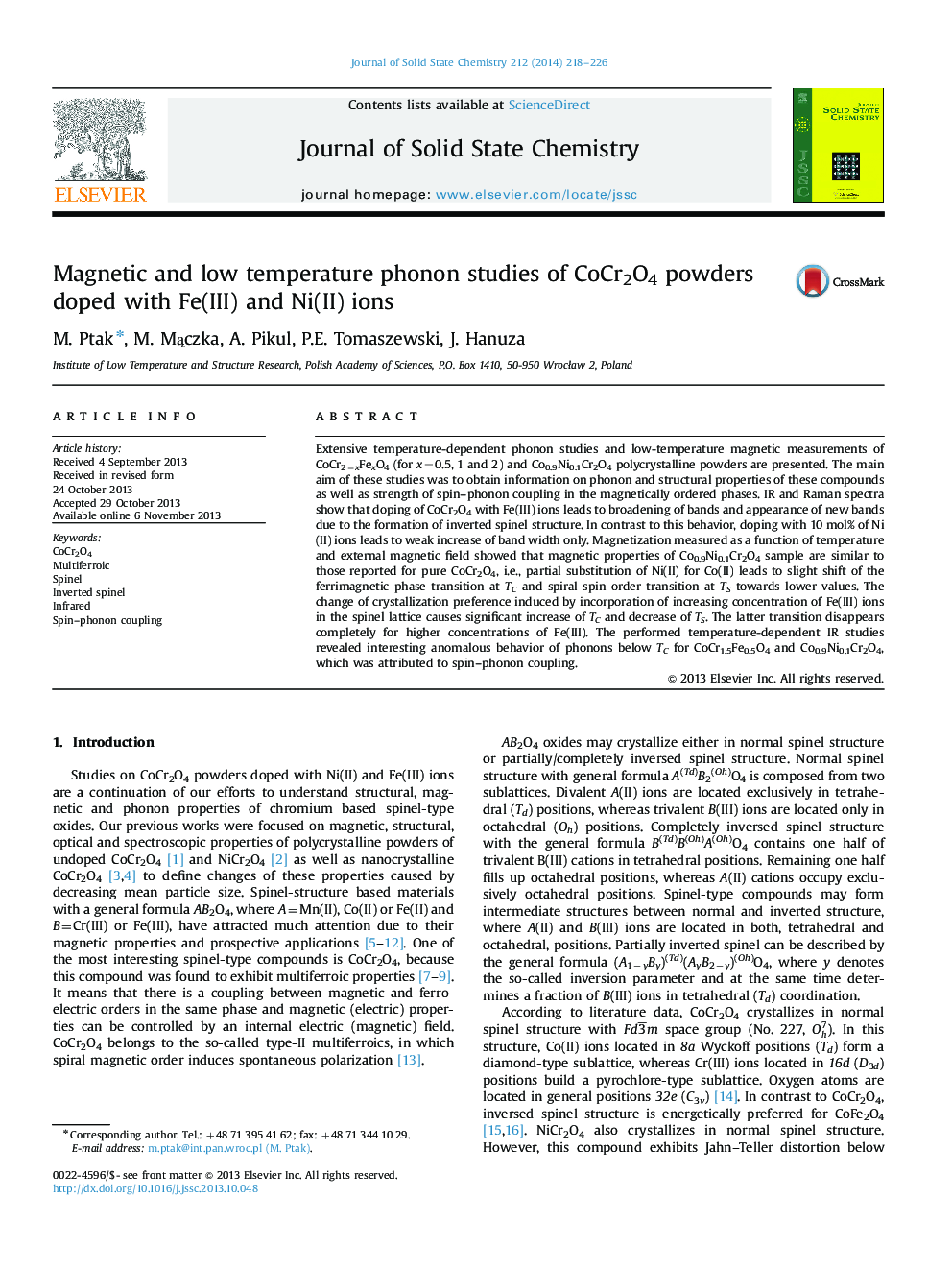 Magnetic and low temperature phonon studies of CoCr2O4 powders doped with Fe(III) and Ni(II) ions