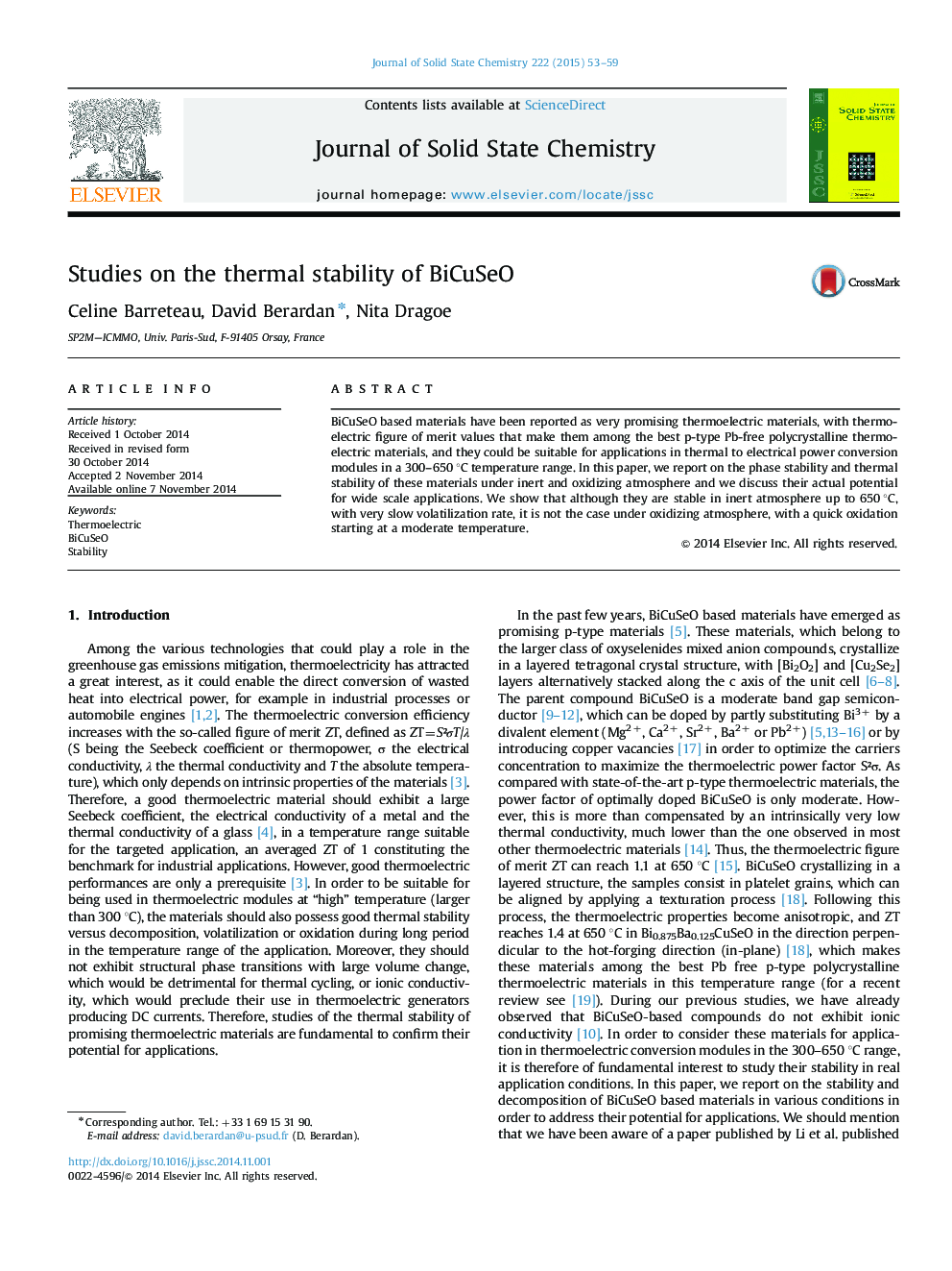 Studies on the thermal stability of BiCuSeO