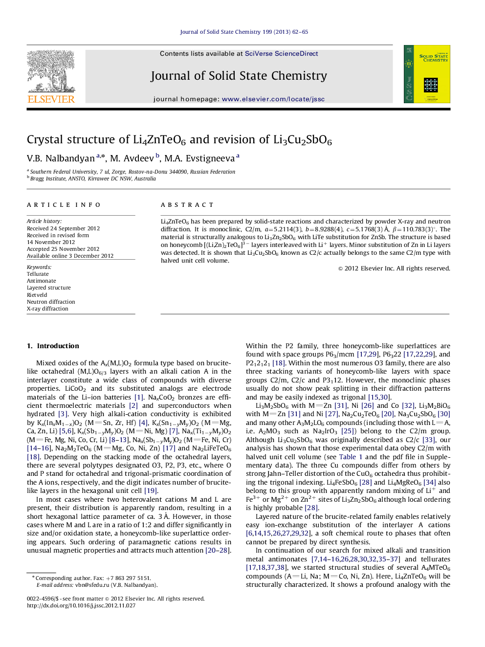 Crystal structure of Li4ZnTeO6 and revision of Li3Cu2SbO6