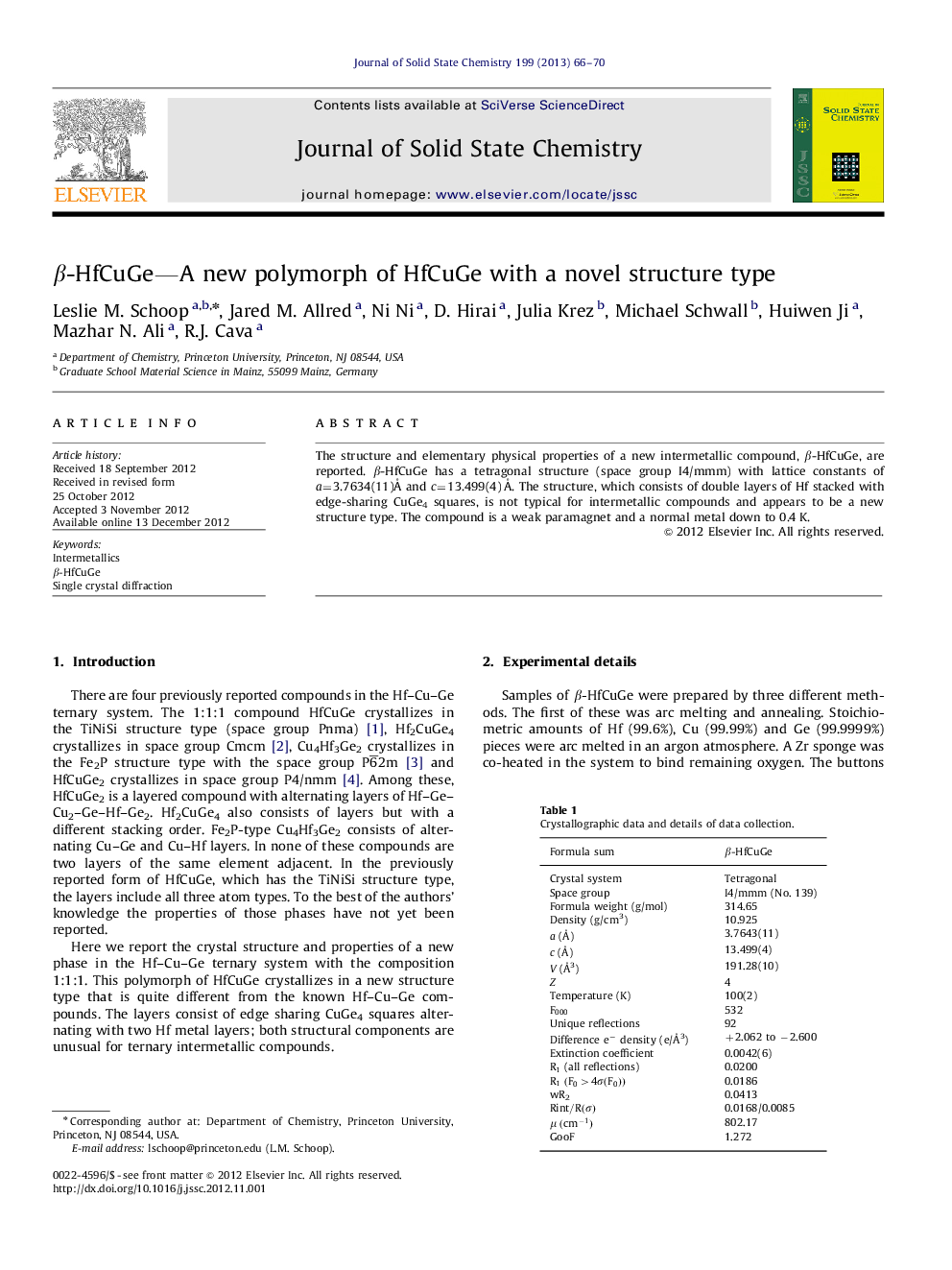 β-HfCuGe—Aβ-HfCuGe—A new polymorph of HfCuGe with a novel structure type