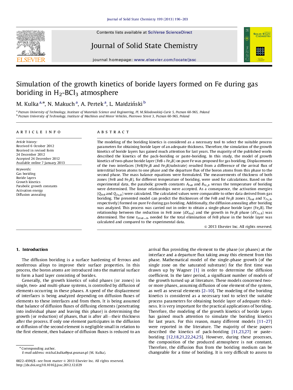 Simulation of the growth kinetics of boride layers formed on Fe during gas boriding in H2-BCl3 atmosphere