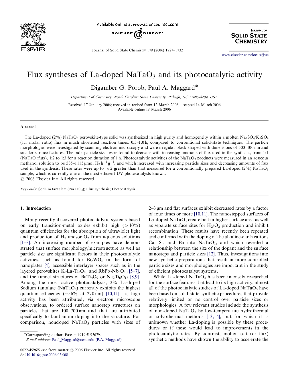 Flux syntheses of La-doped NaTaO3 and its photocatalytic activity