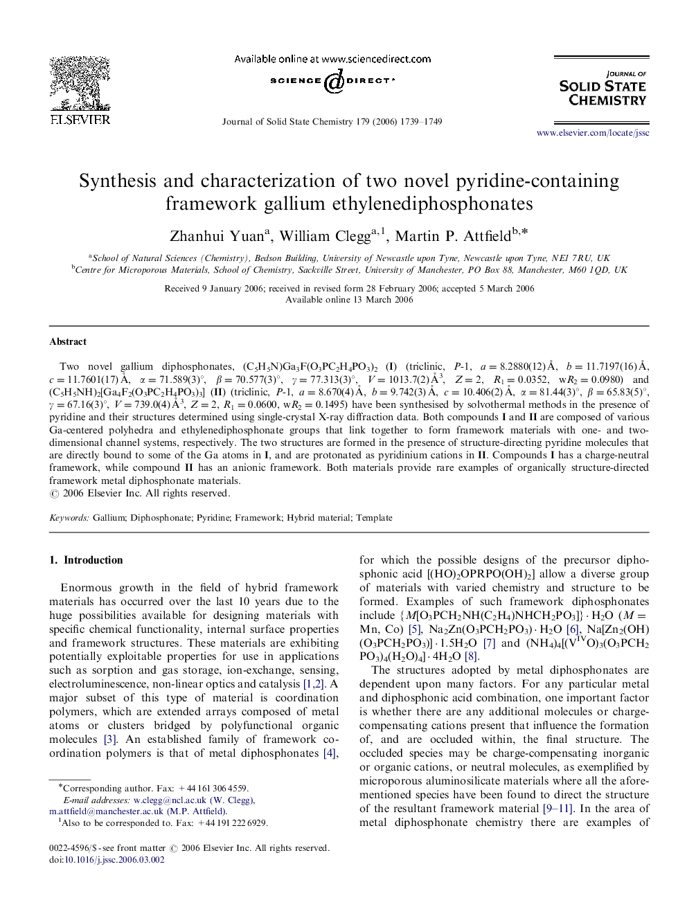 Synthesis and characterization of two novel pyridine-containing framework gallium ethylenediphosphonates