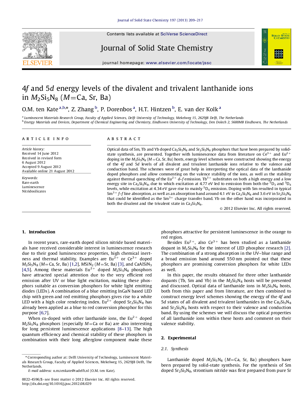 عکس صفحه اول مقاله: 4f and 5d energy levels of the divalent and trivalent lanthanide ions in M2Si5N8 (M=Ca, Sr, Ba) 4f and 5d energy levels of the divalent and trivalent lanthanide ions in M2Si5N8 (M=Ca, Sr, Ba)