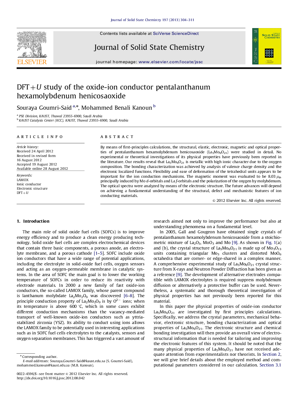 DFT+U study of the oxide-ion conductor pentalanthanum hexamolybdenum henicosaoxide