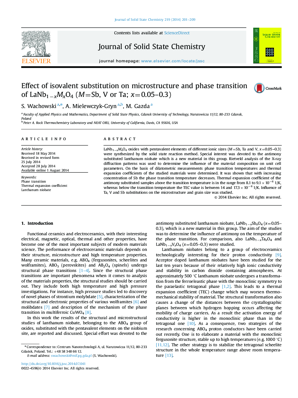 Effect of isovalent substitution on microstructure and phase transition of LaNb1−xMxO4 (M=Sb, V or Ta; x=0.05–0.3)