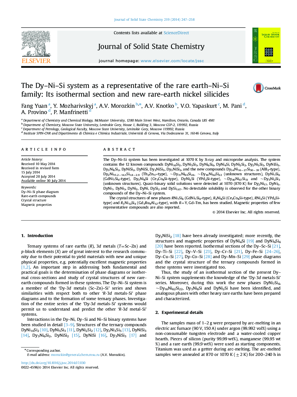 The Dy–Ni–Si system as a representative of the rare earth–Ni–Si family: Its isothermal section and new rare-earth nickel silicides