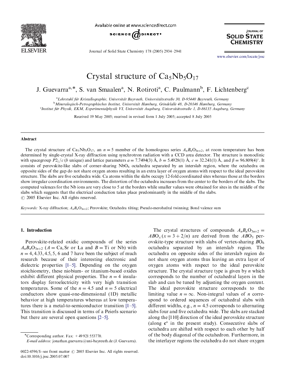 Crystal structure of Ca5Nb5O17Ca5Nb5O17