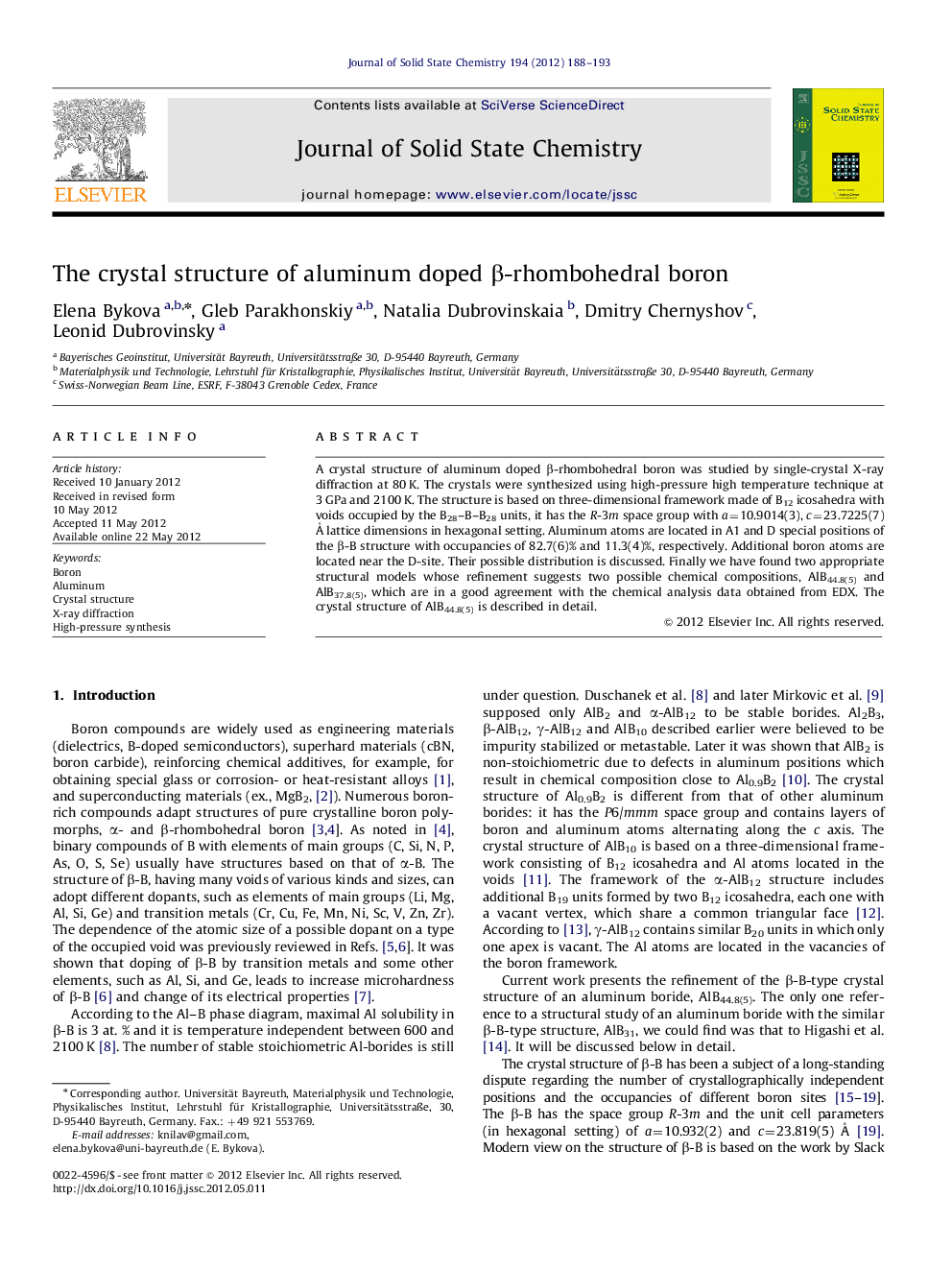 The crystal structure of aluminum doped β-rhombohedral boron