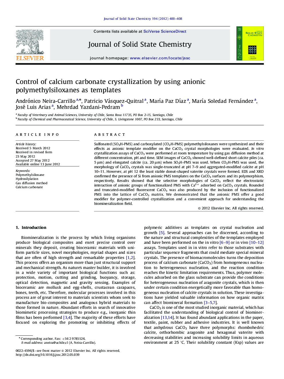 Control of calcium carbonate crystallization by using anionic polymethylsiloxanes as templates