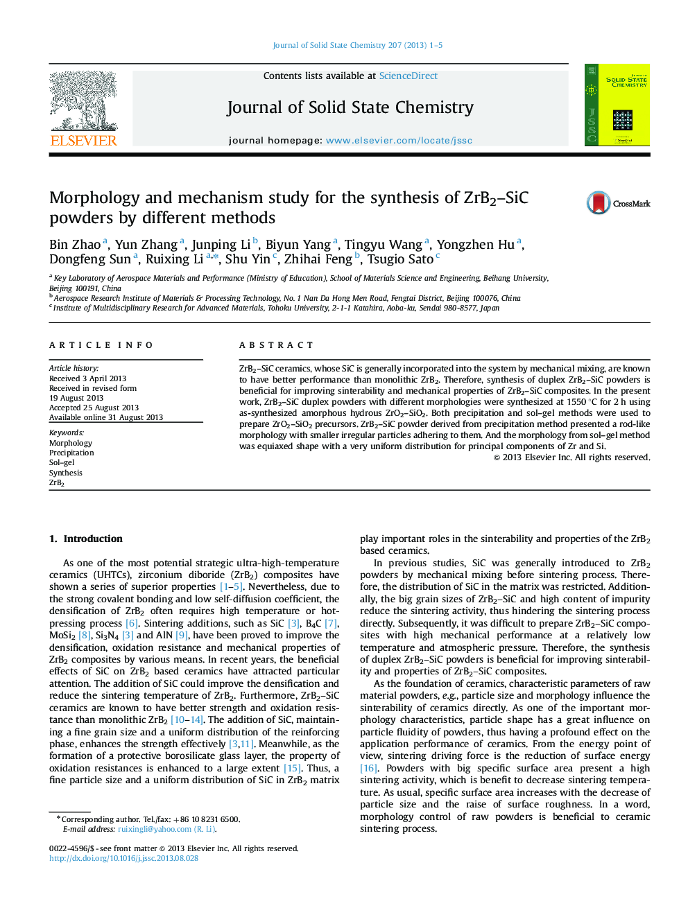 Morphology and mechanism study for the synthesis of ZrB2–SiC powders by different methods