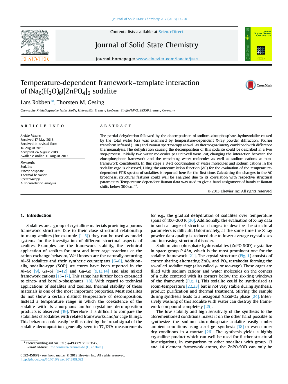 Temperature-dependent framework–template interaction of |Na6(H2O)8|[ZnPO4]6 sodalite