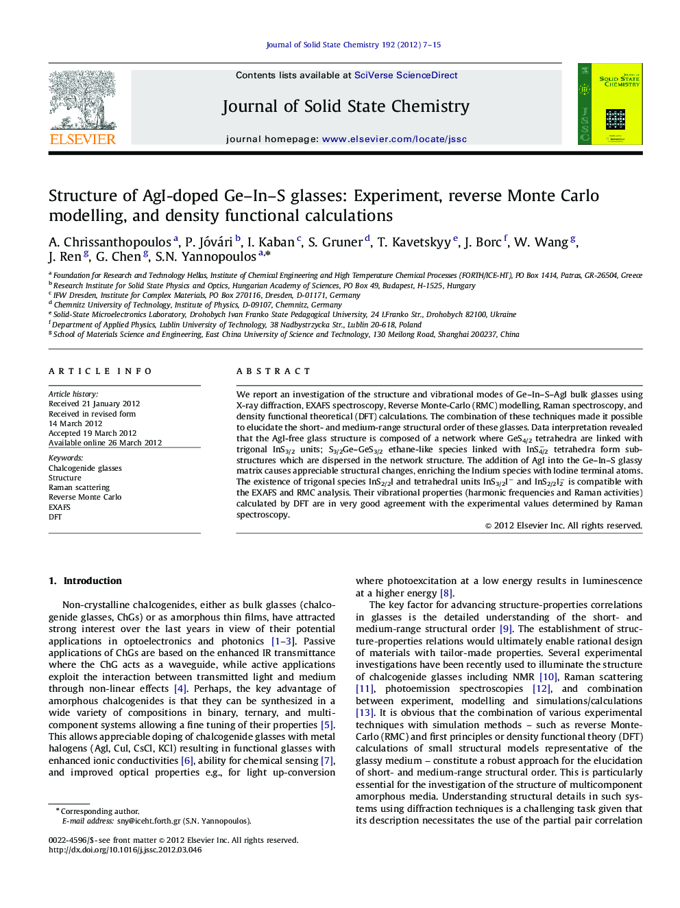 Structure of AgI-doped Ge–In–S glasses: Experiment, reverse Monte Carlo modelling, and density functional calculations