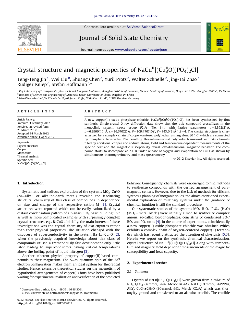 Crystal structure and magnetic properties of NaCuII[(CuII3O)(PO4)2Cl]