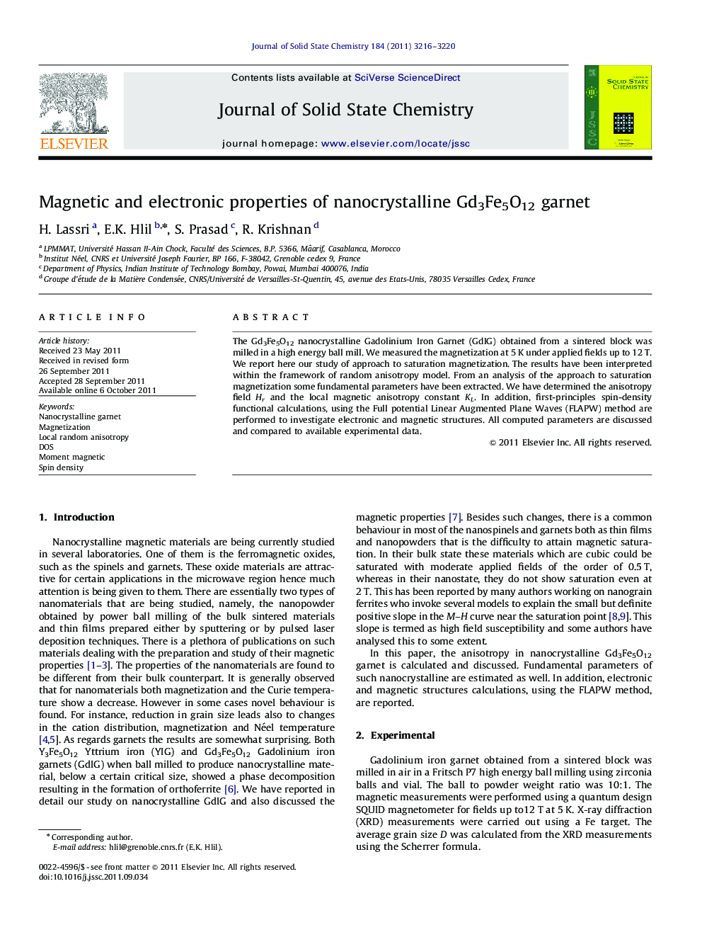 Magnetic and electronic properties of nanocrystalline Gd3Fe5O12 garnet