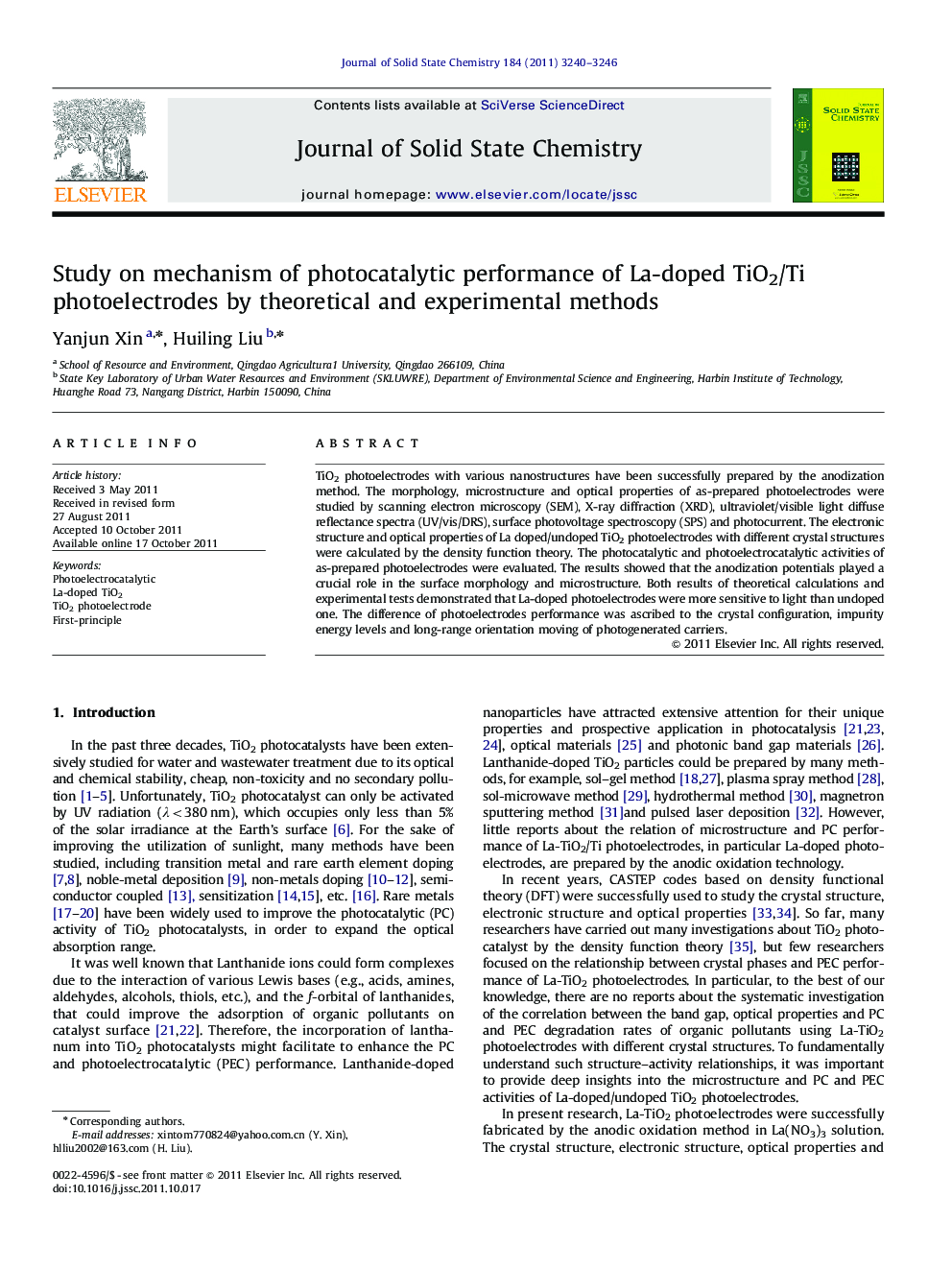 Study on mechanism of photocatalytic performance of La-doped TiO2/Ti photoelectrodes by theoretical and experimental methods