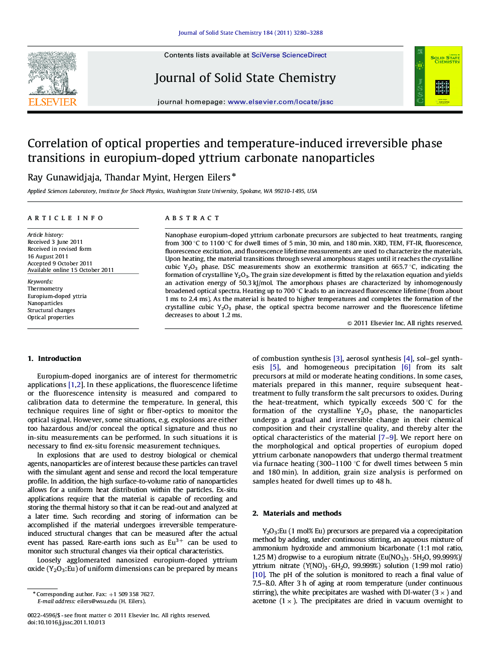 Correlation of optical properties and temperature-induced irreversible phase transitions in europium-doped yttrium carbonate nanoparticles