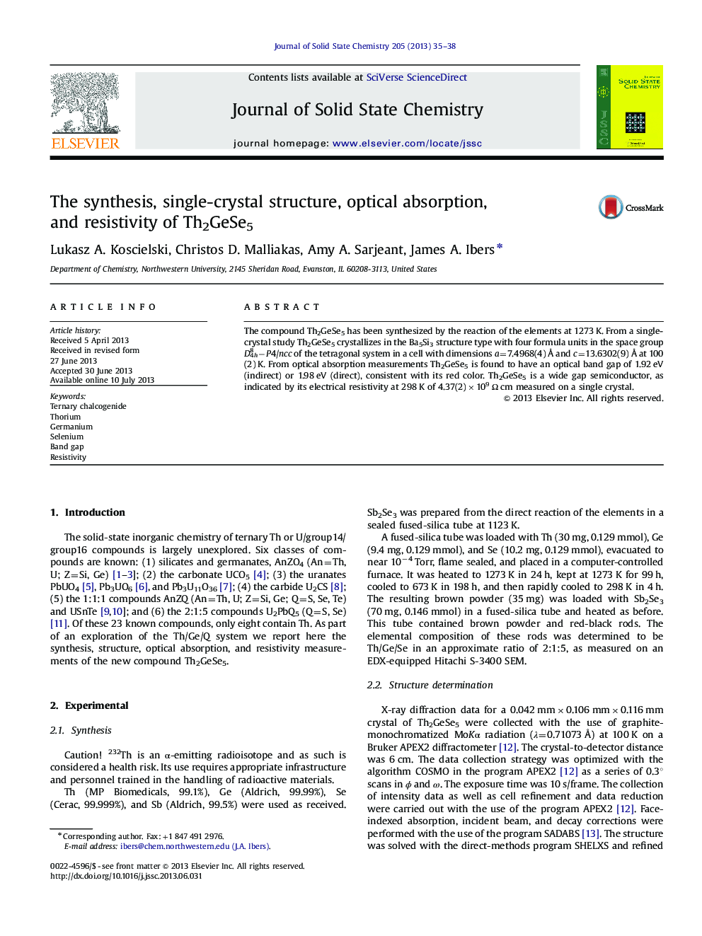 The synthesis, single-crystal structure, optical absorption, and resistivity of Th2GeSe5