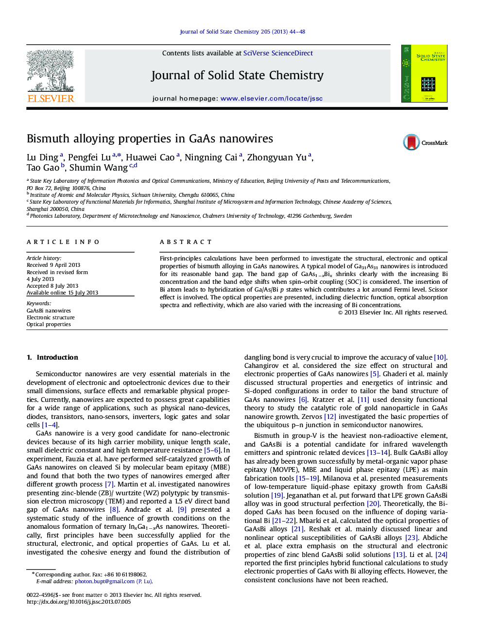 Bismuth alloying properties in GaAs nanowires