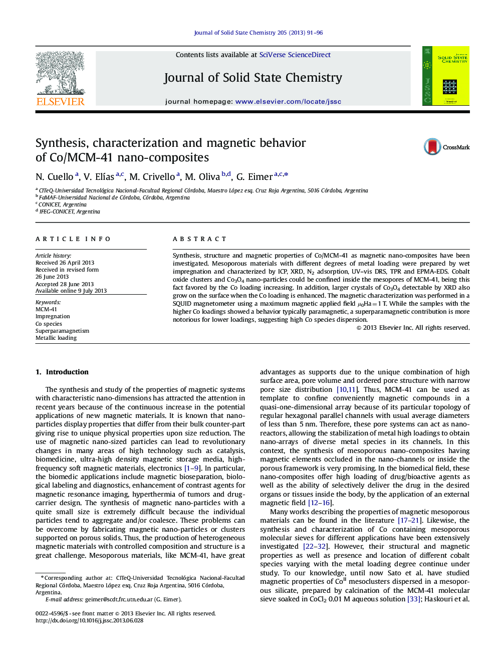 Synthesis, characterization and magnetic behavior of Co/MCM-41 nano-composites