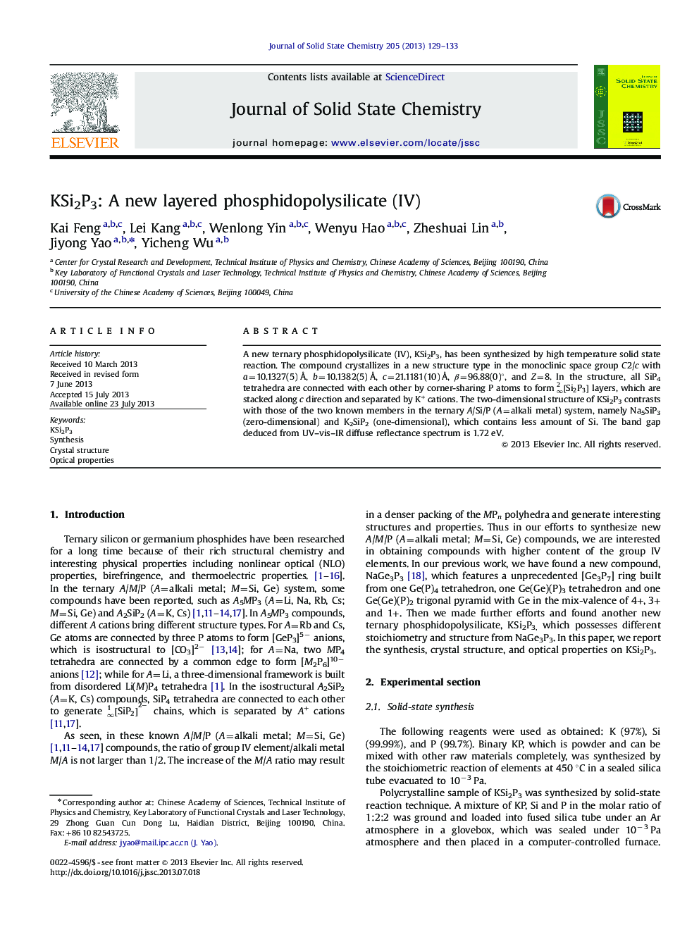 KSi2P3: A new layered phosphidopolysilicate (IV)