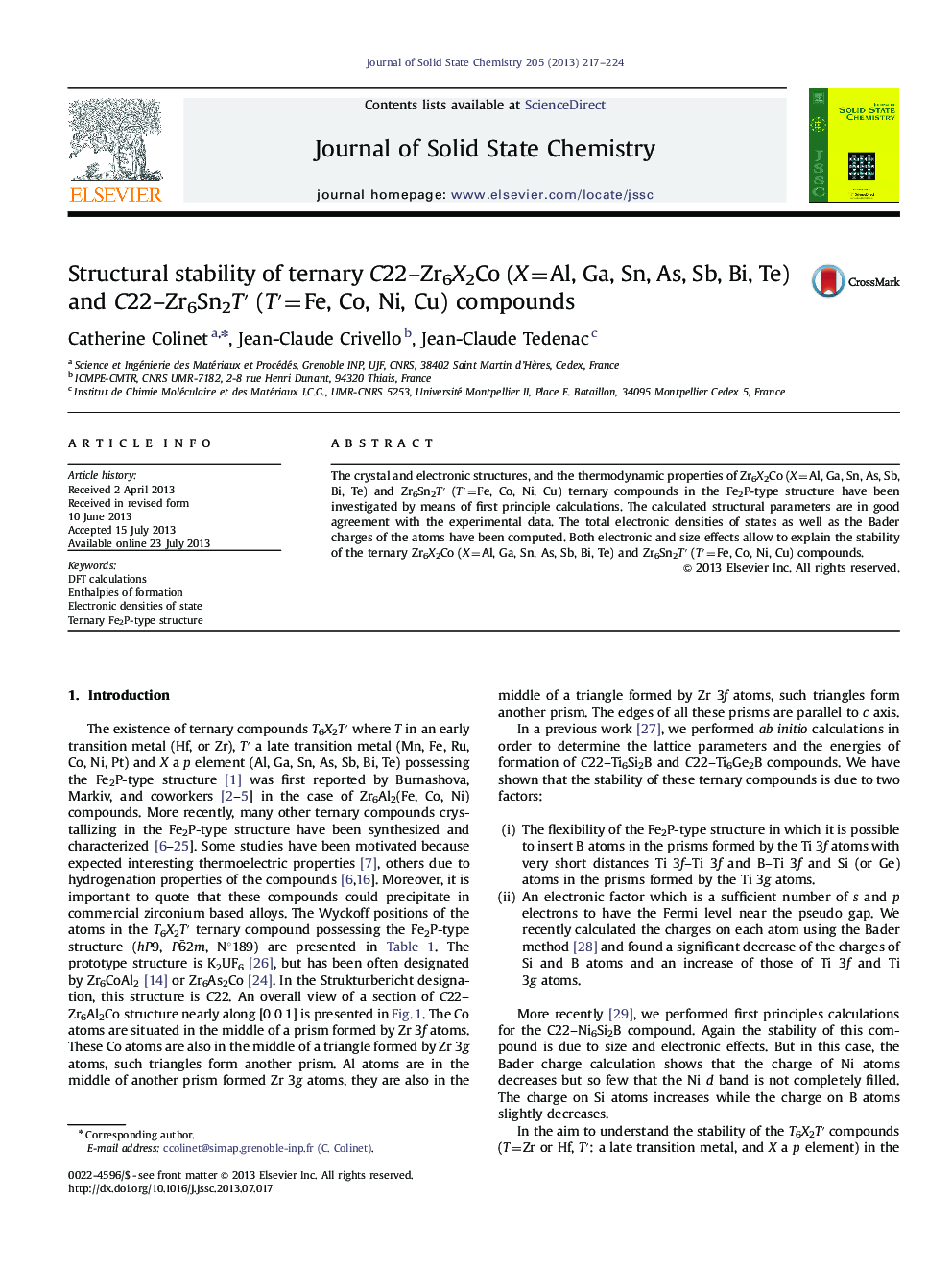 Structural stability of ternary C22–Zr6X2Co (X=Al, Ga, Sn, As, Sb, Bi, Te) and C22–Zr6Sn2T′ (T′=Fe, Co, Ni, Cu) compounds