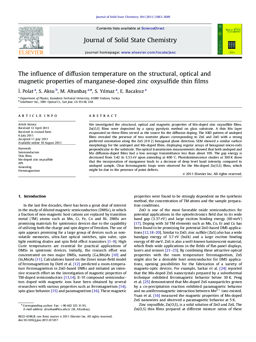 The influence of diffusion temperature on the structural, optical and magnetic properties of manganese-doped zinc oxysulfide thin films