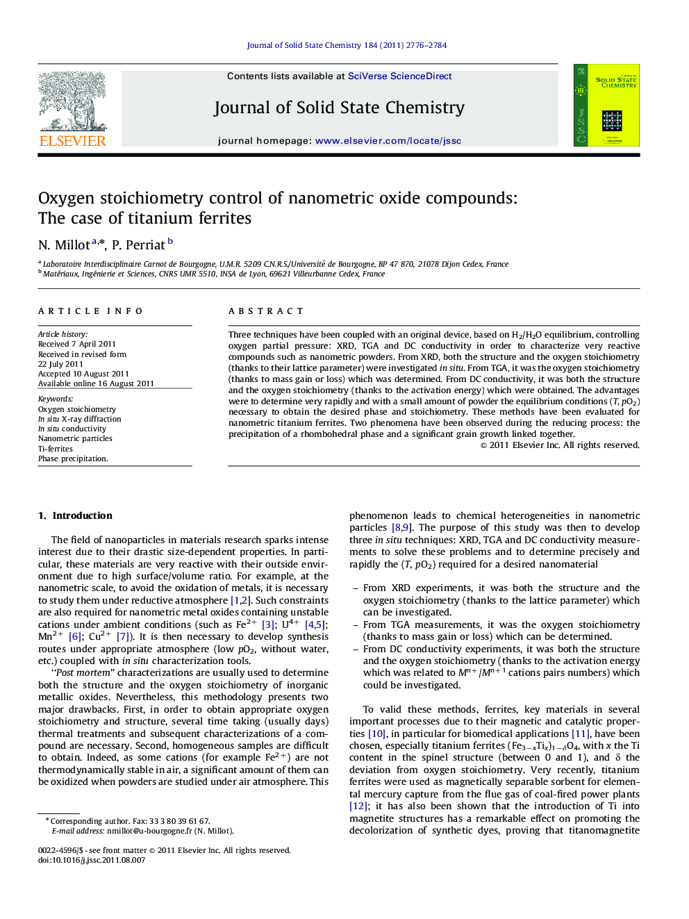 Oxygen stoichiometry control of nanometric oxide compounds: The case of titanium ferrites