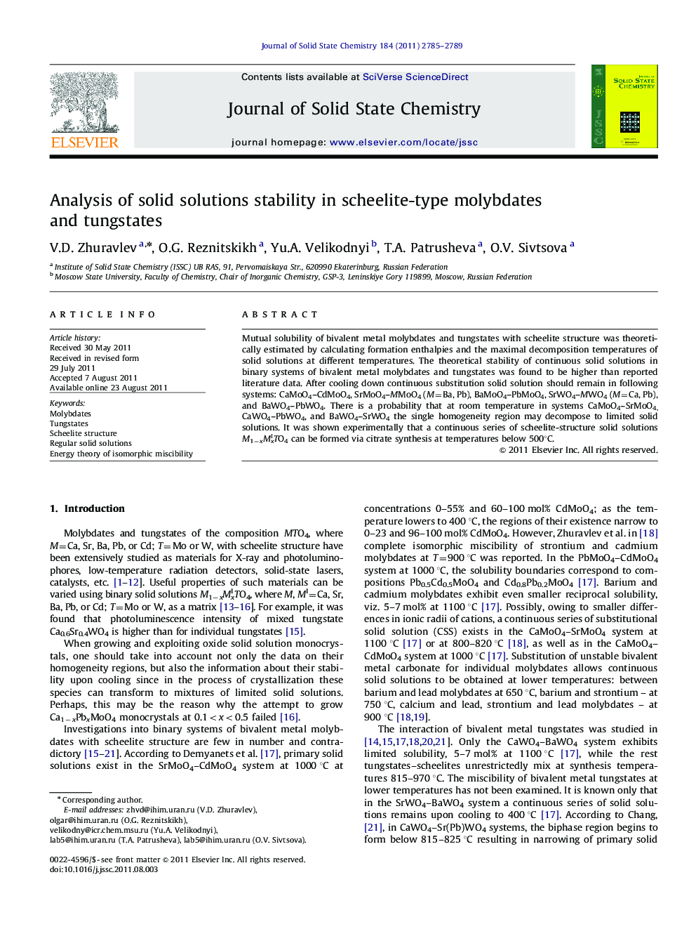 Analysis of solid solutions stability in scheelite-type molybdates and tungstates