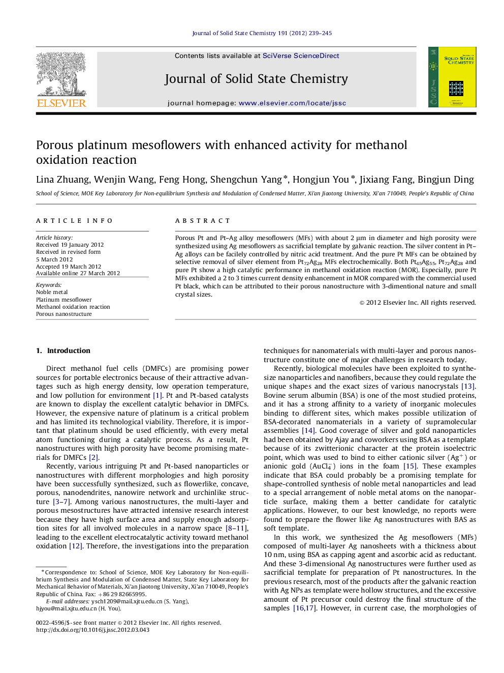 Porous platinum mesoflowers with enhanced activity for methanol oxidation reaction