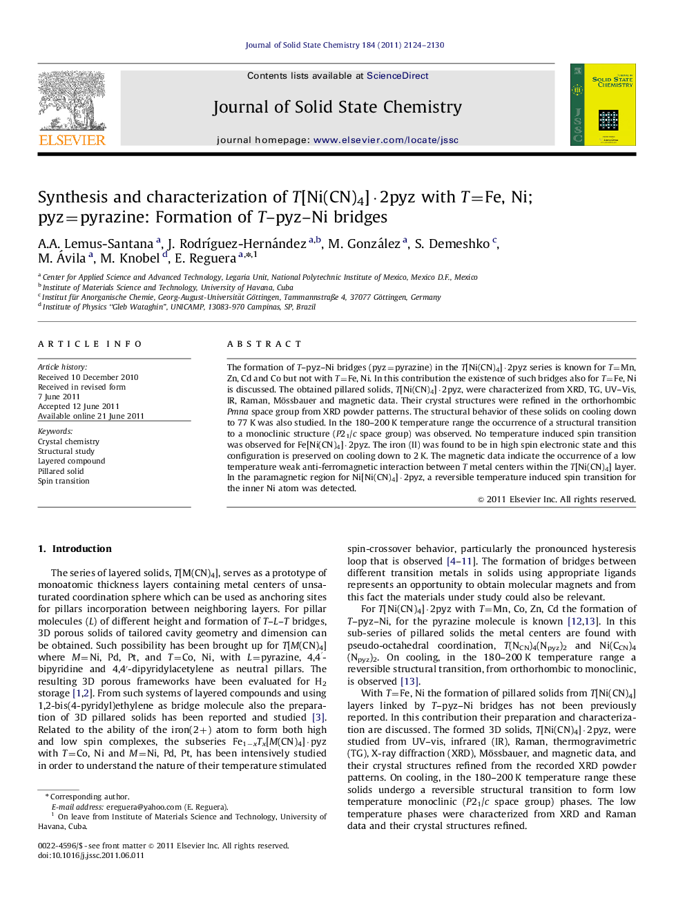 Synthesis and characterization of T[Ni(CN)4]·2pyz with T=Fe, Ni; pyz=pyrazine: Formation of T–pyz–Ni bridges