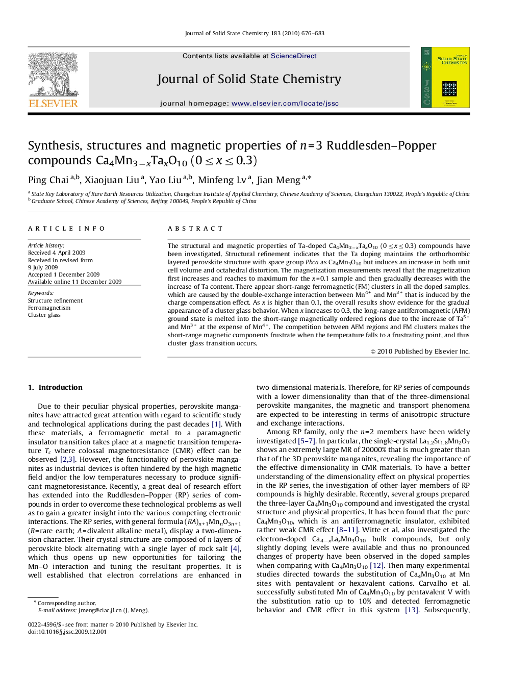 Synthesis, structures and magnetic properties of n=3 Ruddlesden–Popper compounds Ca4Mn3−xTaxO10 (0≤x≤0.3)