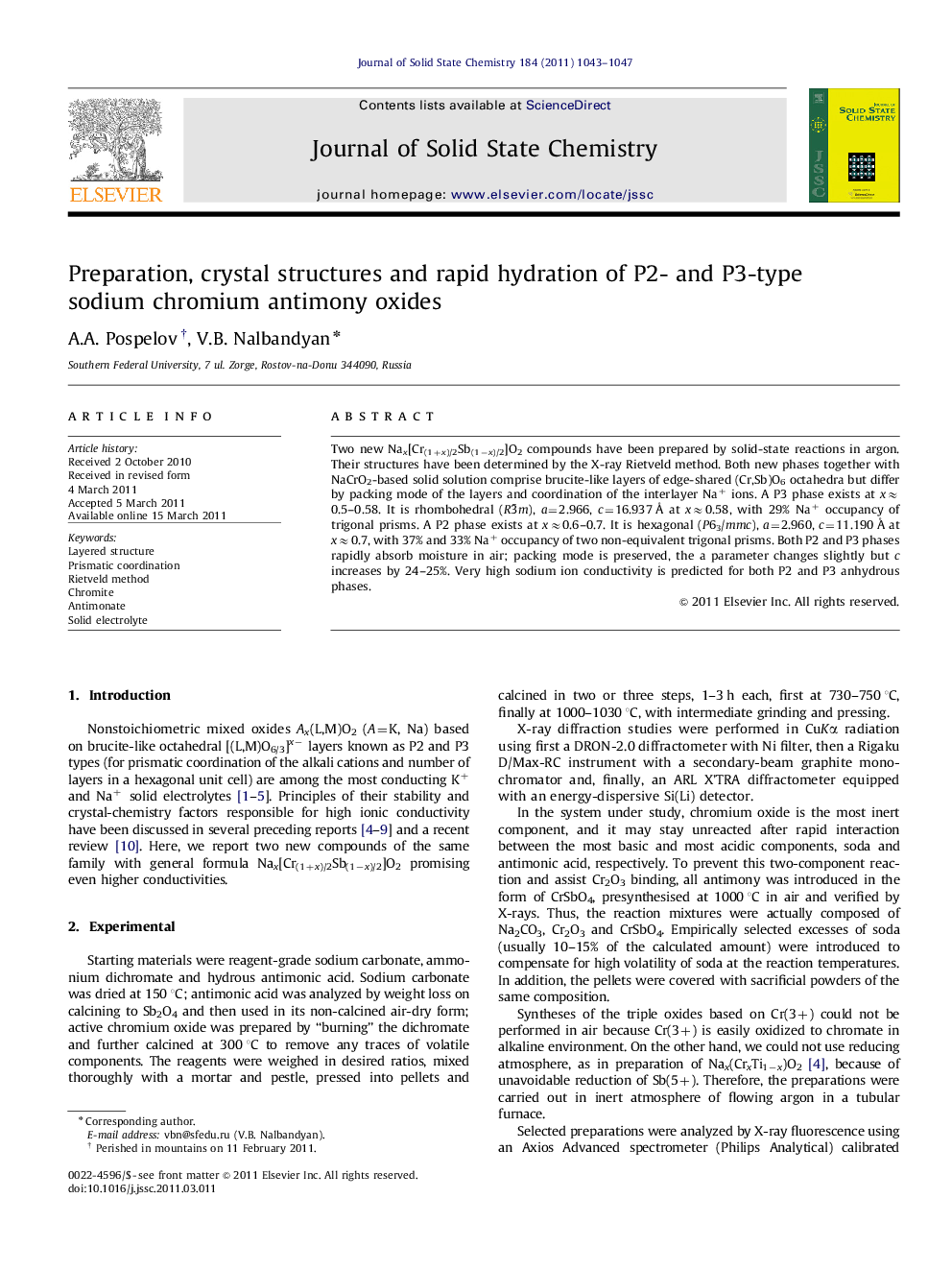 Preparation, crystal structures and rapid hydration of P2- and P3-type sodium chromium antimony oxides