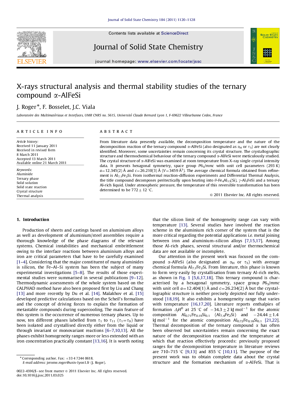 X-rays structural analysis and thermal stability studies of the ternary compound α-AlFeSi