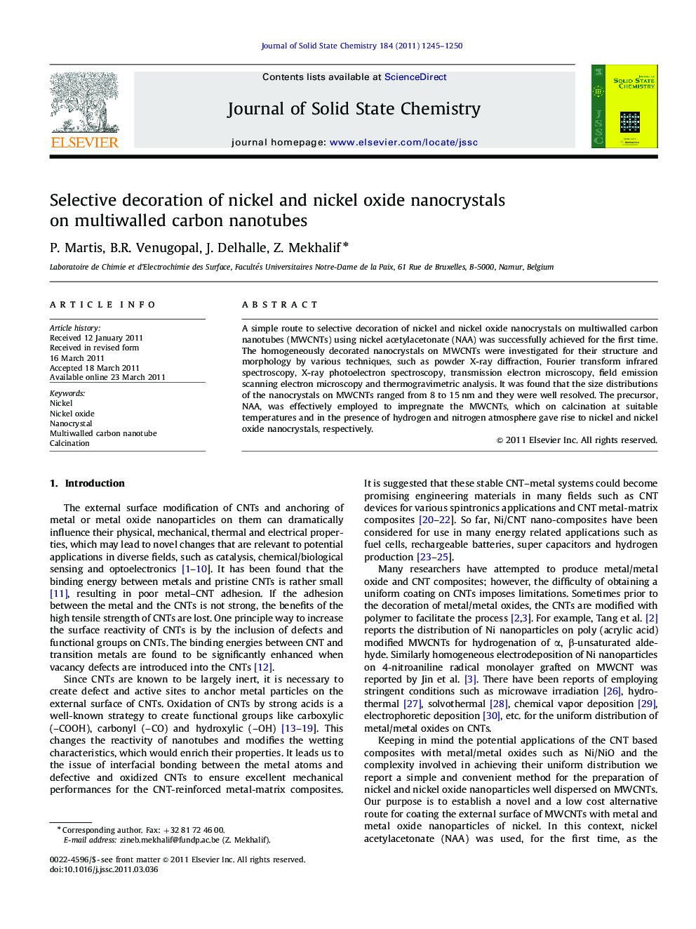 Selective decoration of nickel and nickel oxide nanocrystals on multiwalled carbon nanotubes