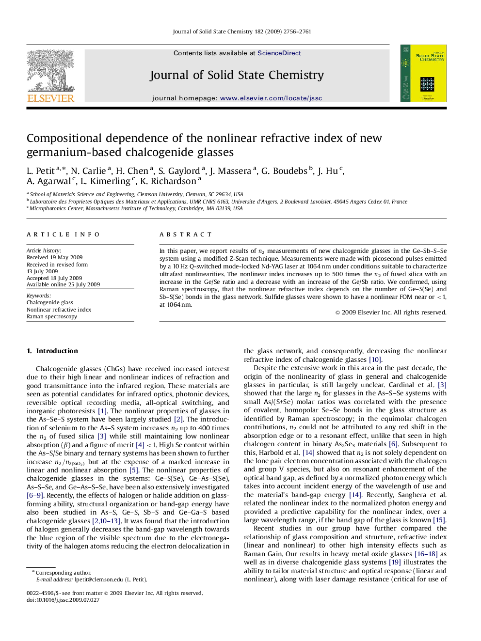 Compositional dependence of the nonlinear refractive index of new germanium-based chalcogenide glasses