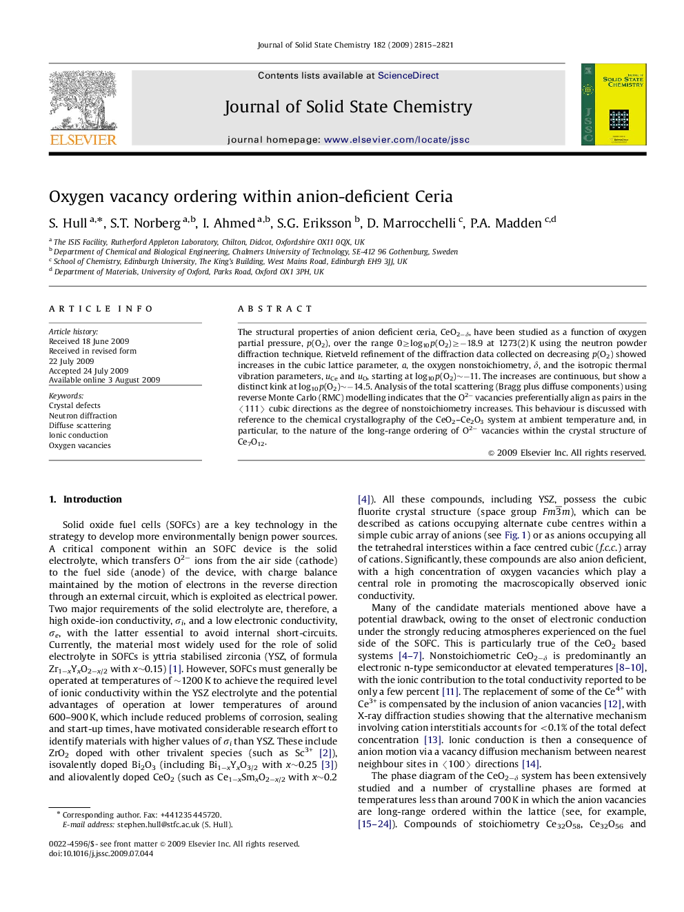 Oxygen vacancy ordering within anion-deficient Ceria