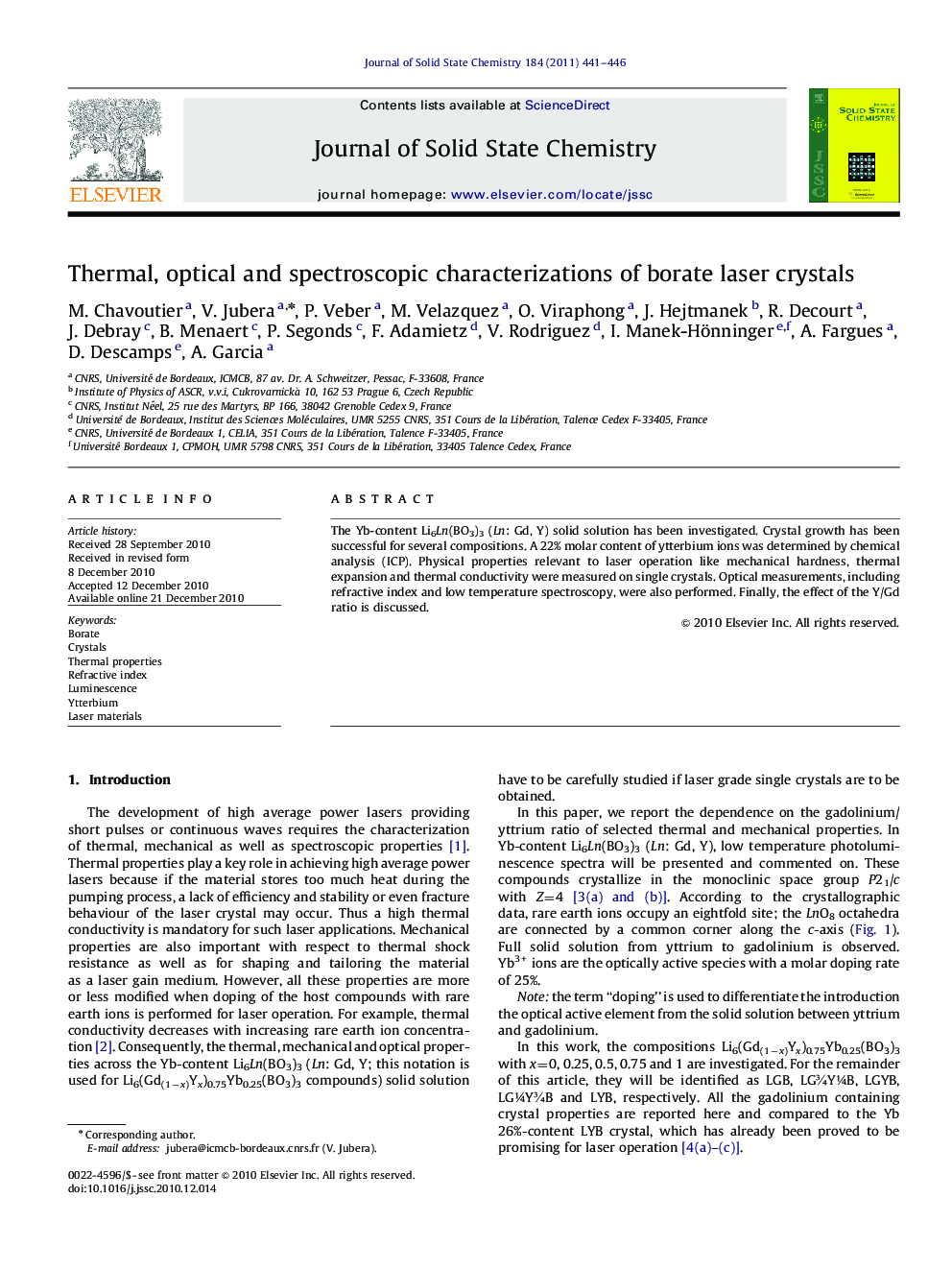 Thermal, optical and spectroscopic characterizations of borate laser crystals