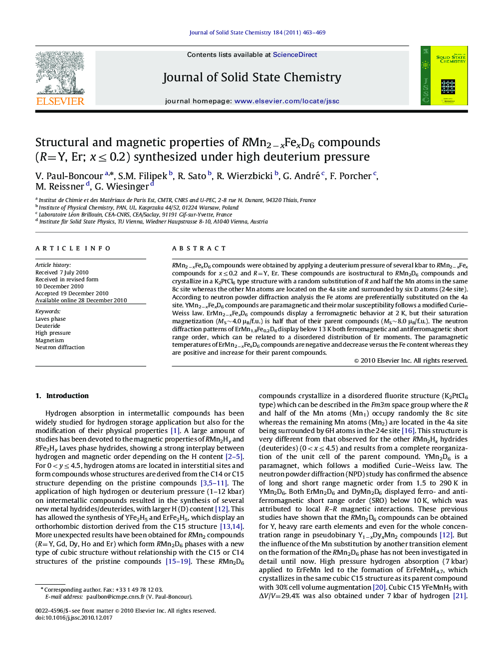 Structural and magnetic properties of RMn2−xFexD6 compounds (R=Y, Er; x≤0.2) synthesized under high deuterium pressure