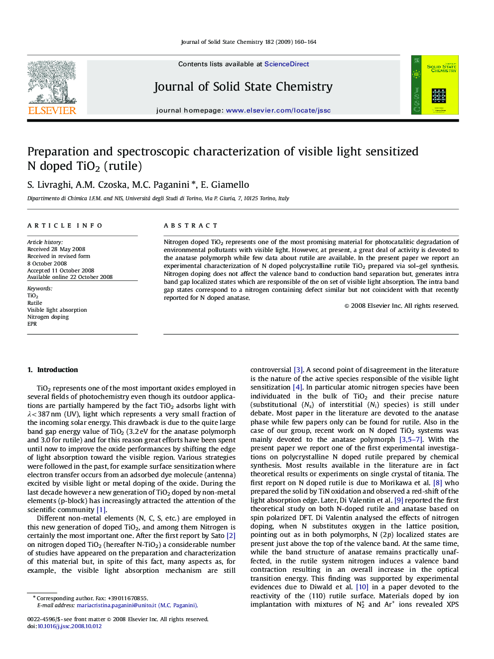 Preparation and spectroscopic characterization of visible light sensitized N doped TiO2 (rutile)