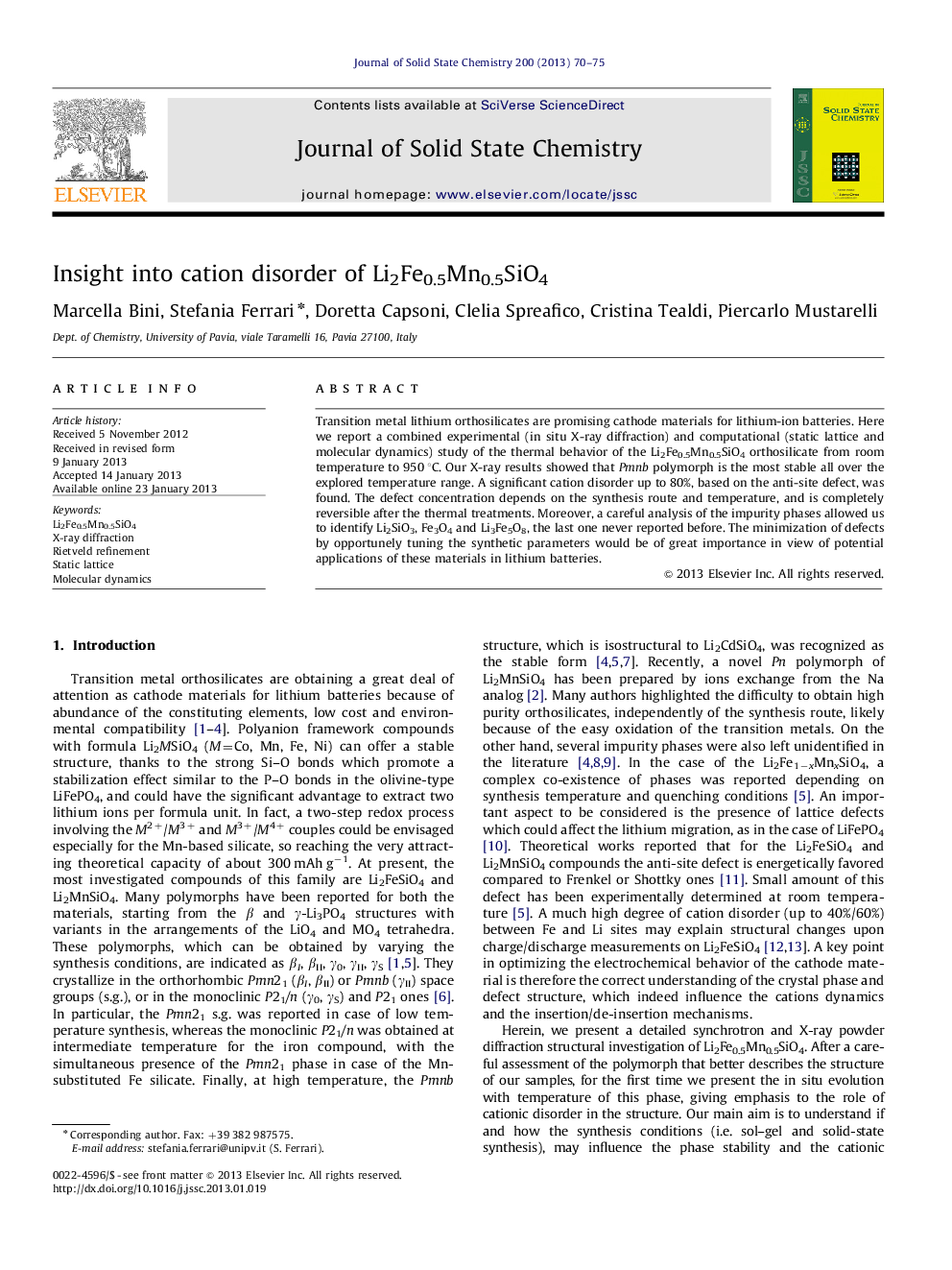 Insight into cation disorder of Li2Fe0.5Mn0.5SiO4