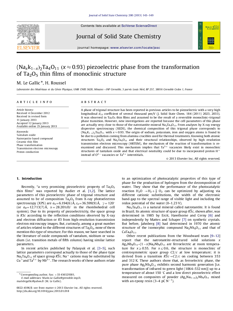 (Naxk1−x)2Ta4O11(x≈0.93) piezoelectric phase from the transformation of Ta2O5 thin films of monoclinic structure