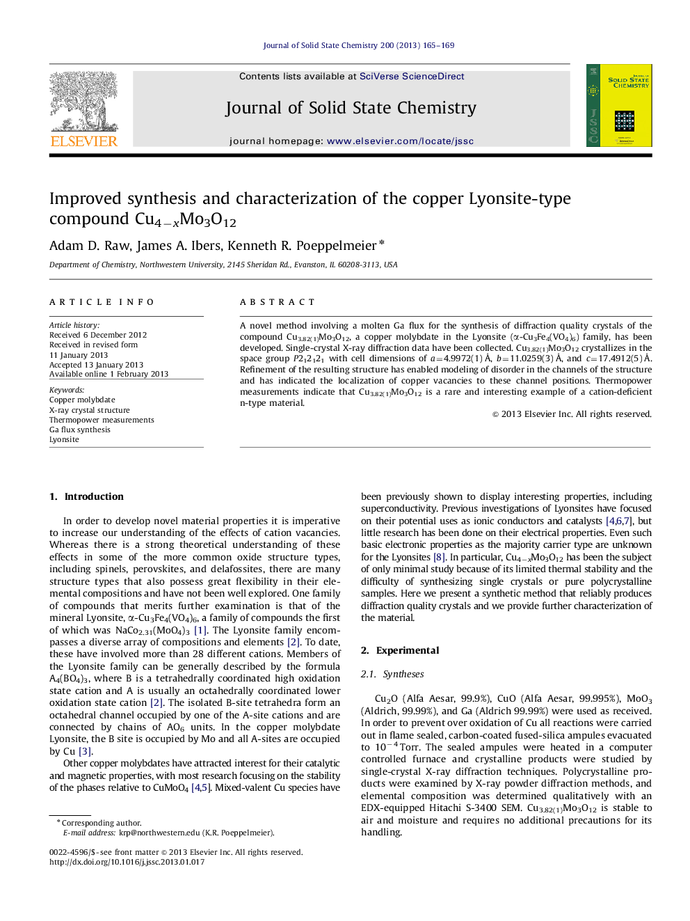 Improved synthesis and characterization of the copper Lyonsite-type compound Cu4−xMo3O12