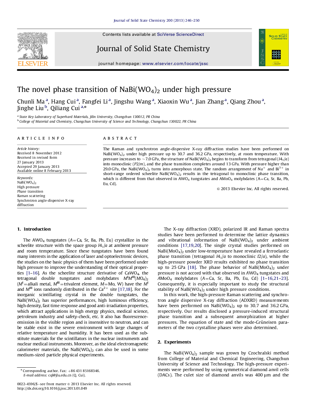 The novel phase transition of NaBi(WO4)2 under high pressure