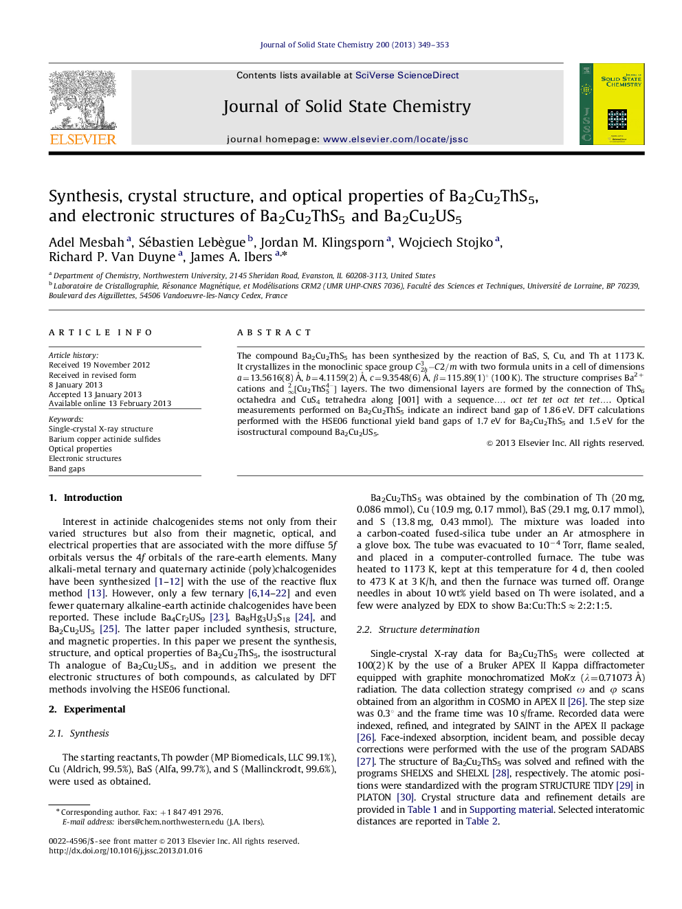 Synthesis, crystal structure, and optical properties of Ba2Cu2ThS5, and electronic structures of Ba2Cu2ThS5 and Ba2Cu2US5