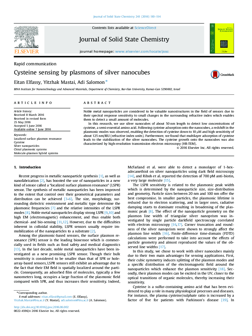 Cysteine sensing by plasmons of silver nanocubes