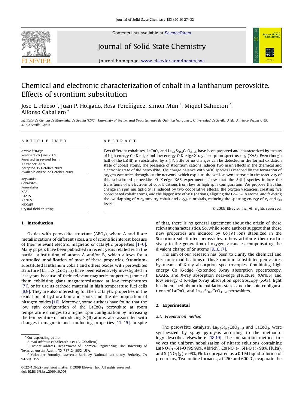 Chemical and electronic characterization of cobalt in a lanthanum perovskite. Effects of strontium substitution