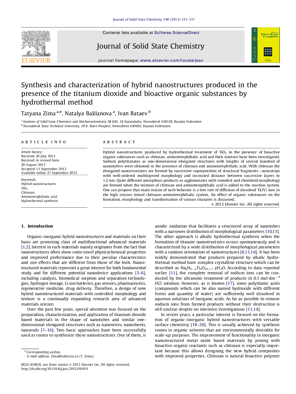 Synthesis and characterization of hybrid nanostructures produced in the presence of the titanium dioxide and bioactive organic substances by hydrothermal method